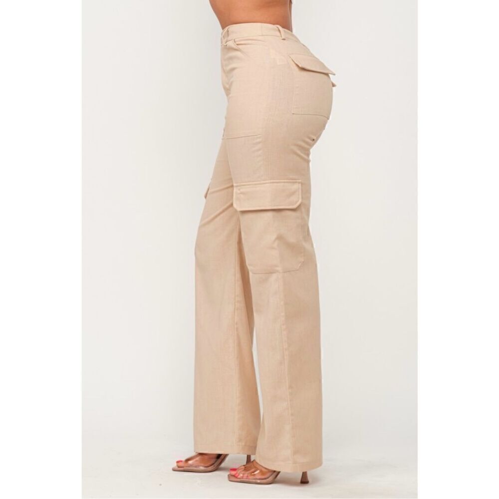 Tan Linen Cargo Pants - Picture 2 of 8
